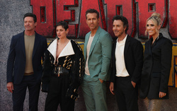 Hugh Jackman, Emma Corrin, Ryan Reynolds, Shawn Levy and Wendy Jacobson