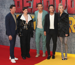 Hugh Jackman, Emma Corrin, Ryan Reynolds, Shawn Levy and Wendy Jacobson