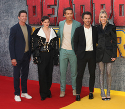 Hugh Jackman, Emma Corrin, Ryan Reynolds, Shawn Levy and Wendy Jacobson