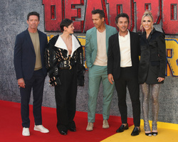 Hugh Jackman, Emma Corrin, Ryan Reynolds, Shawn Levy and Wendy Jacobson