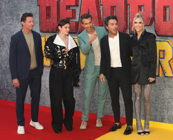 Hugh Jackman, Emma Corrin, Ryan Reynolds, Shawn Levy and Wendy Jacobson